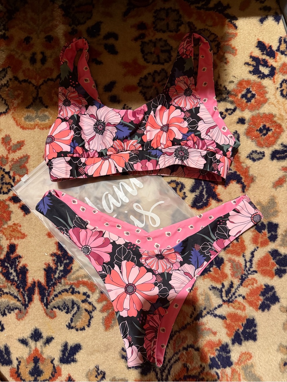 Kulani Kinis Pink & Black Floral Bikini Set